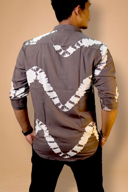 Sand Brown Wave Viscose Digital Printed Shirt