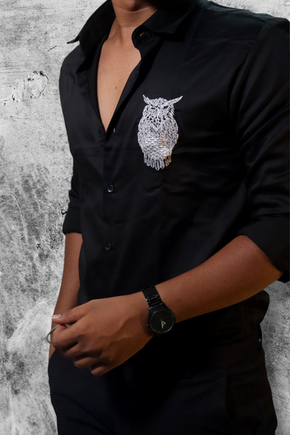 Luxury Owl Jet Black Satin Shirt