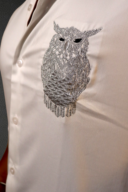 Luxury Owl Pearl White Satin Shirt