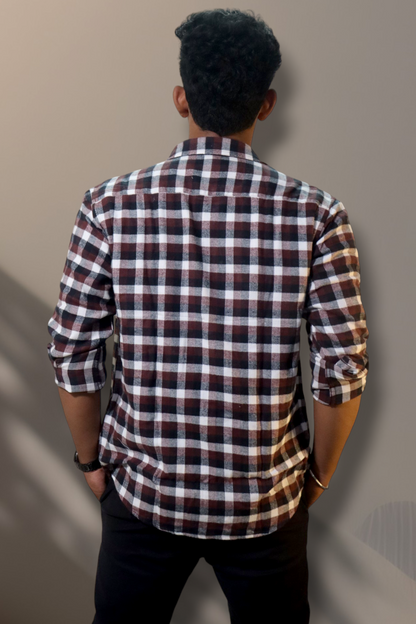 Meroon Checked Double Pocket Brushed Cotton Shirt